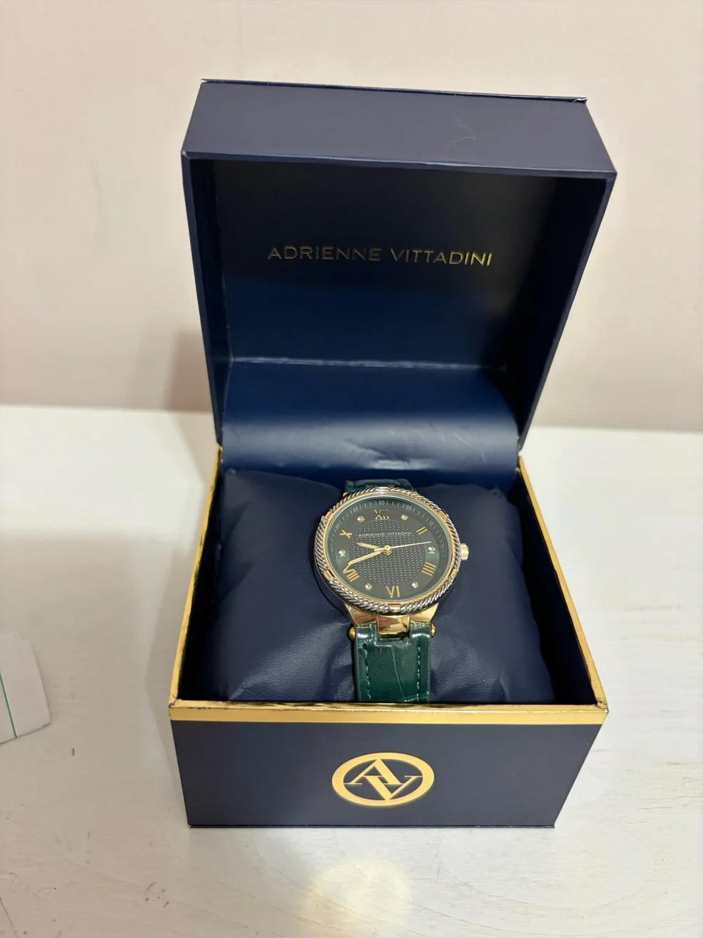 Adrienne Vittadini Green Dial Watch with Gold-Tone Case